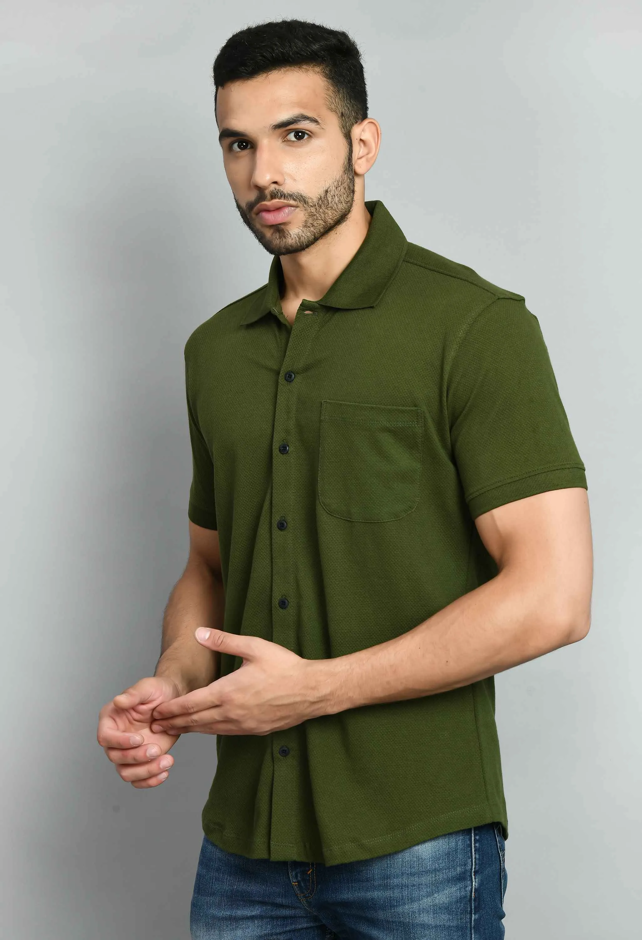 Men's Olive Smart Fit Solid Shirt