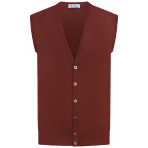 Merino Wool Sleeveless Cardigan - Terracotta