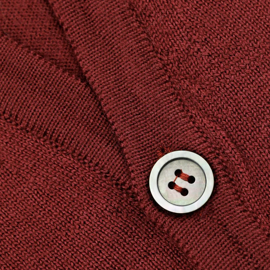 Merino Wool Sleeveless Cardigan - Terracotta