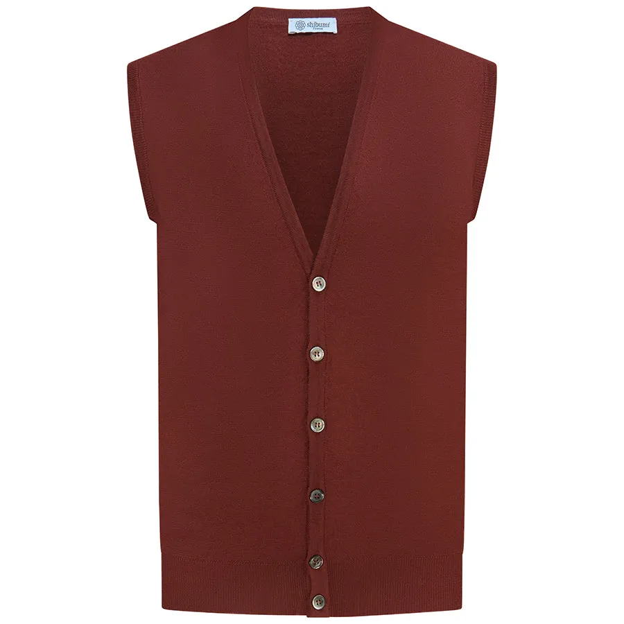 Merino Wool Sleeveless Cardigan - Terracotta