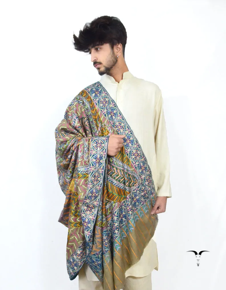 Natural Embroidered Pashmina Shawl 5706