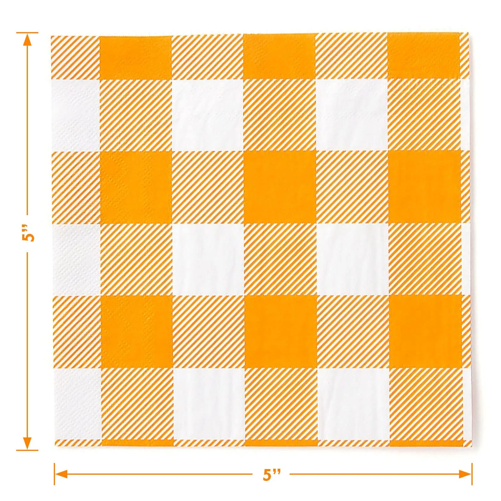 Orange & White Buffalo Plaid Fall Checkered Paper Plates and Lunch Napkins (Serves 16)
