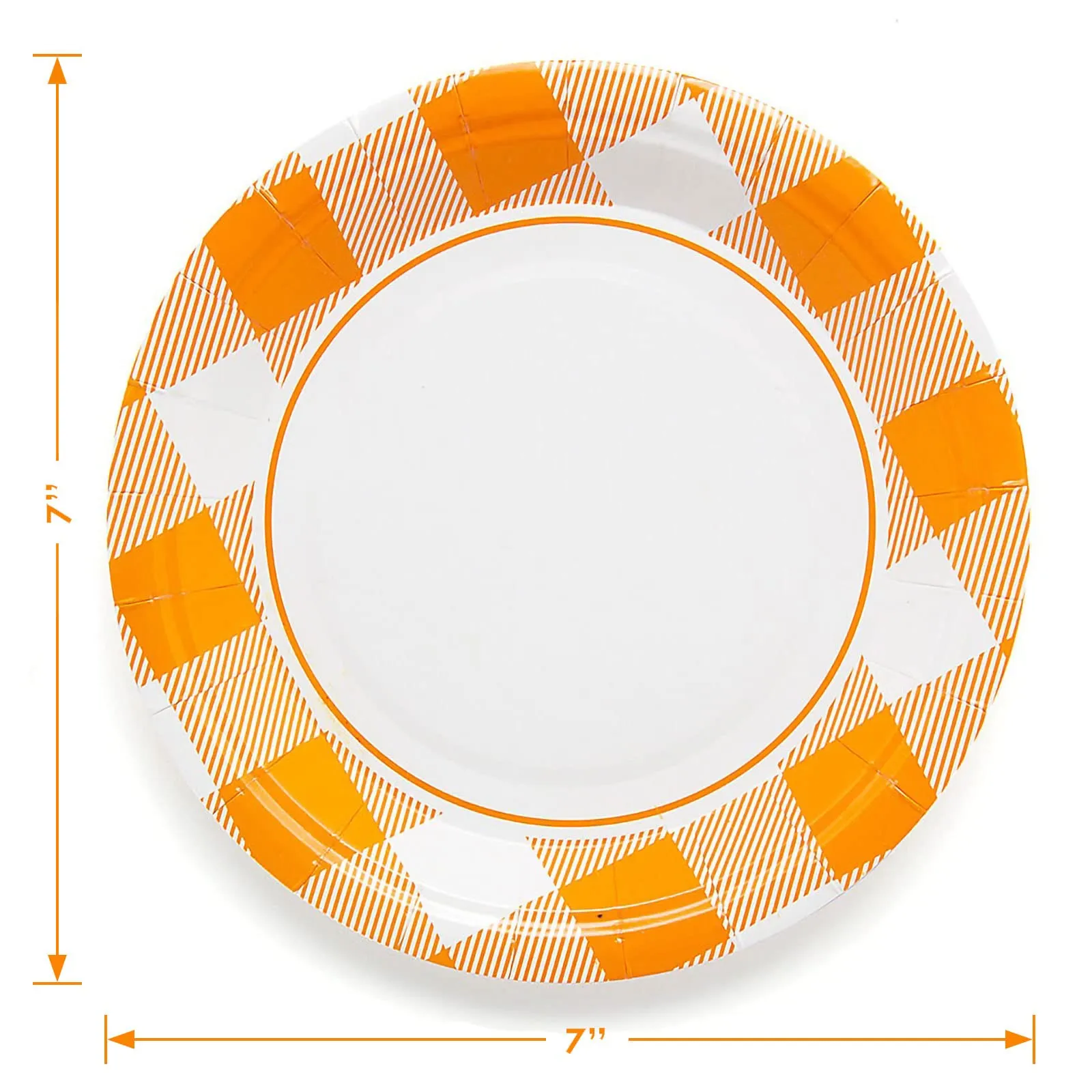 Orange & White Buffalo Plaid Fall Checkered Paper Plates and Lunch Napkins (Serves 16)