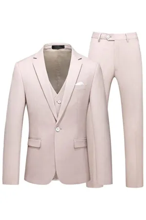 Pink Notched Lapel Three Pieces Prom Suits Simple Wedding Suits