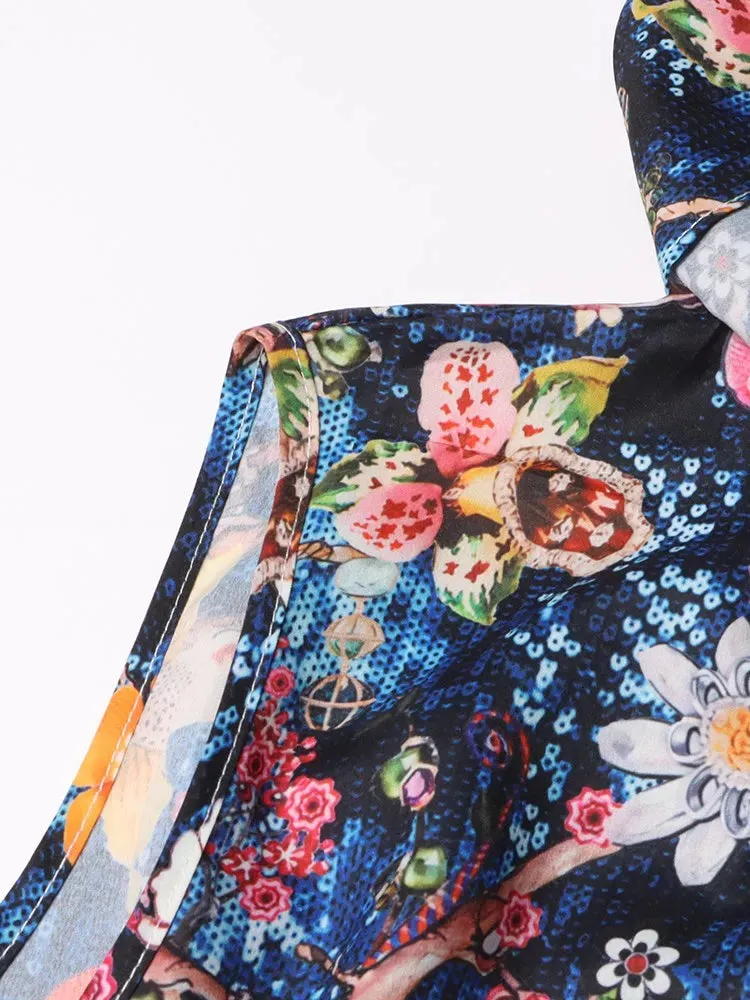 Pre Order:  Floral Print Cloak Sleeves Dress