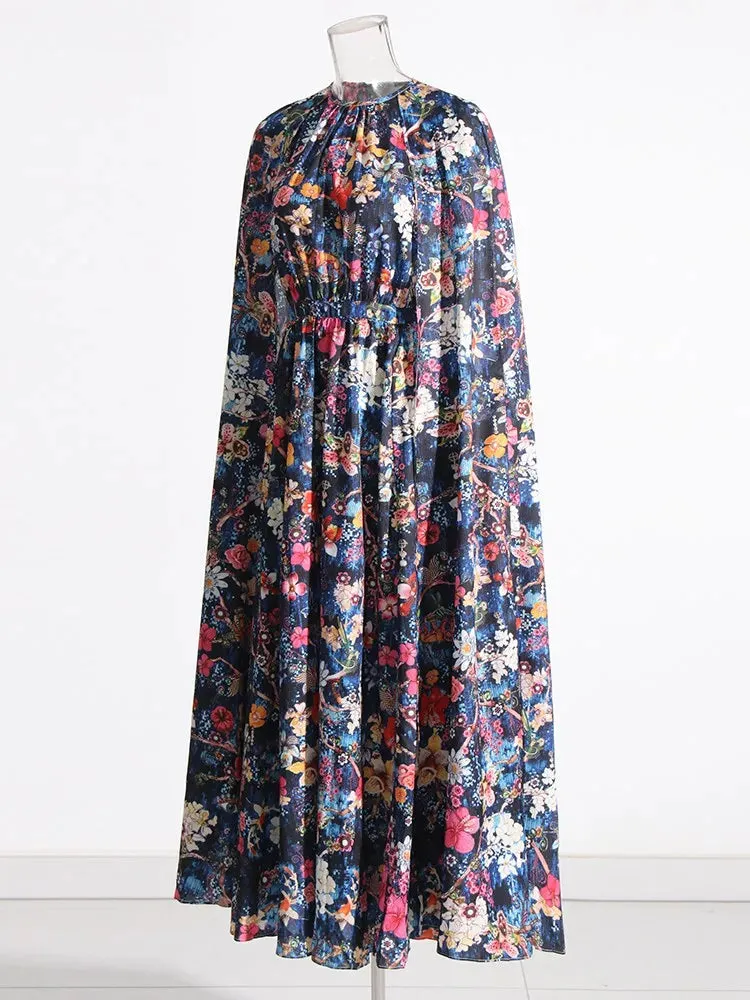 Pre Order:  Floral Print Cloak Sleeves Dress