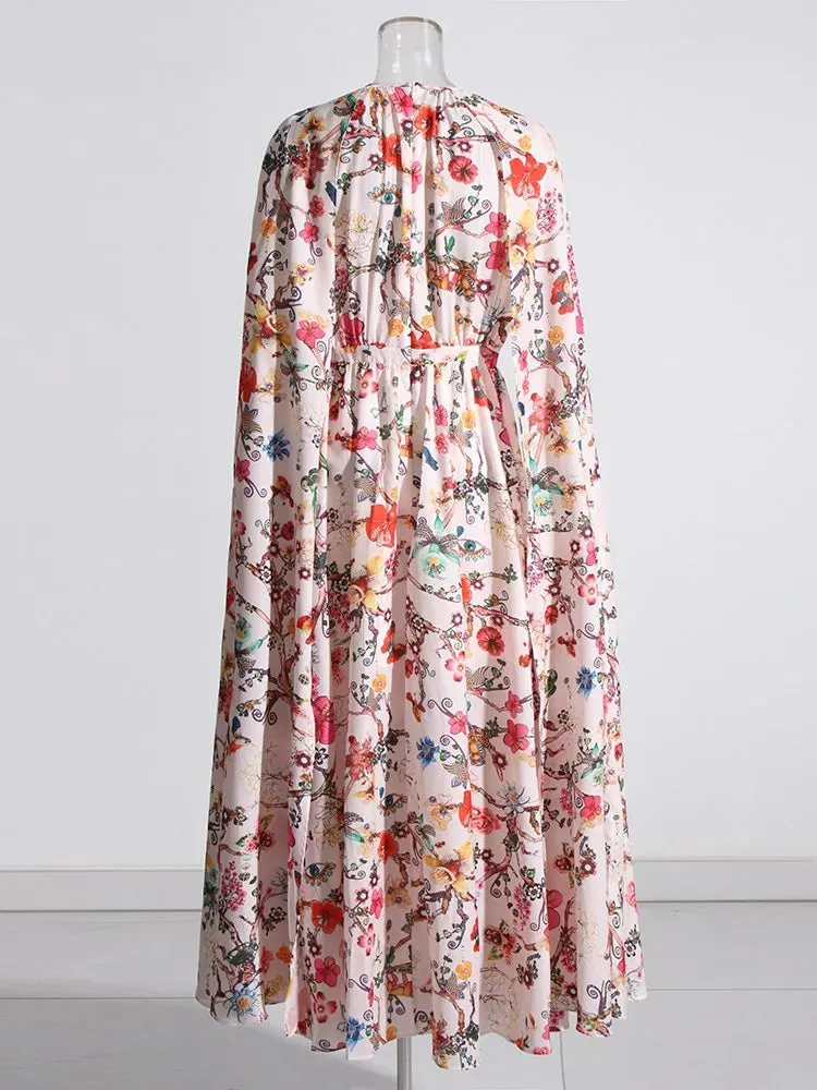 Pre Order:  Floral Print Cloak Sleeves Dress
