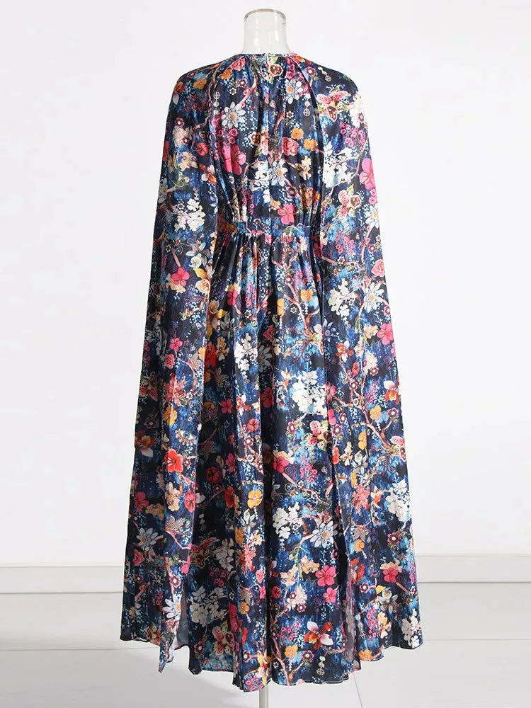 Pre Order:  Floral Print Cloak Sleeves Dress
