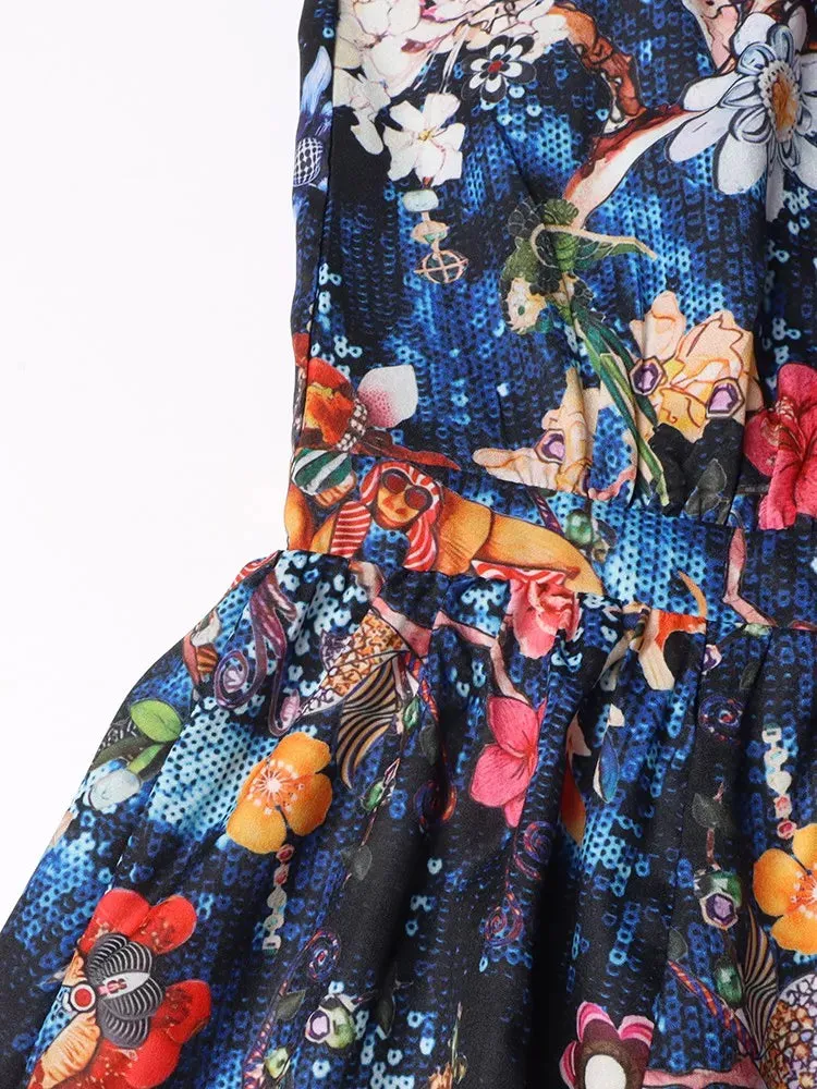 Pre Order:  Floral Print Cloak Sleeves Dress
