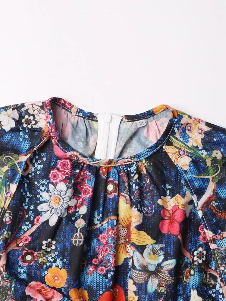 Pre Order:  Floral Print Cloak Sleeves Dress