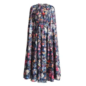 Pre Order:  Floral Print Cloak Sleeves Dress