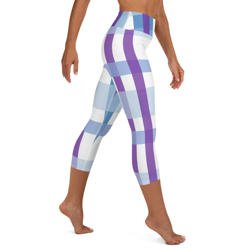 Purple Abstract Stripe Yoga Capri Leggings