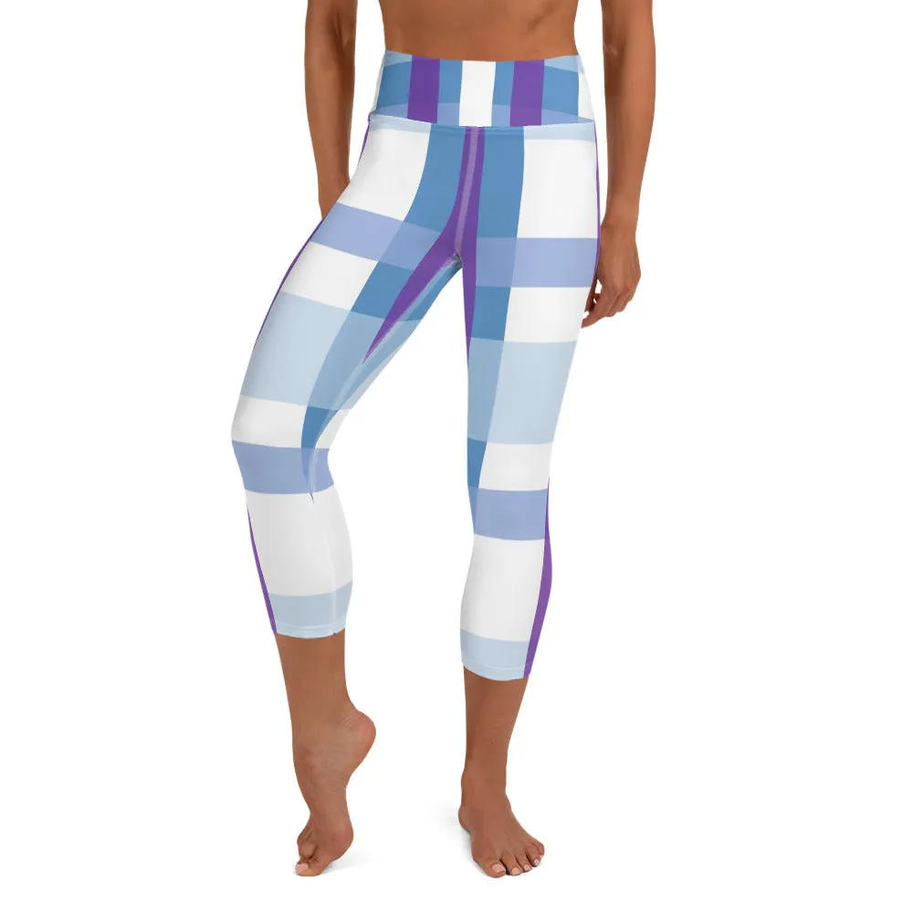 Purple Abstract Stripe Yoga Capri Leggings