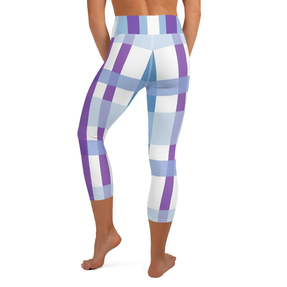 Purple Abstract Stripe Yoga Capri Leggings