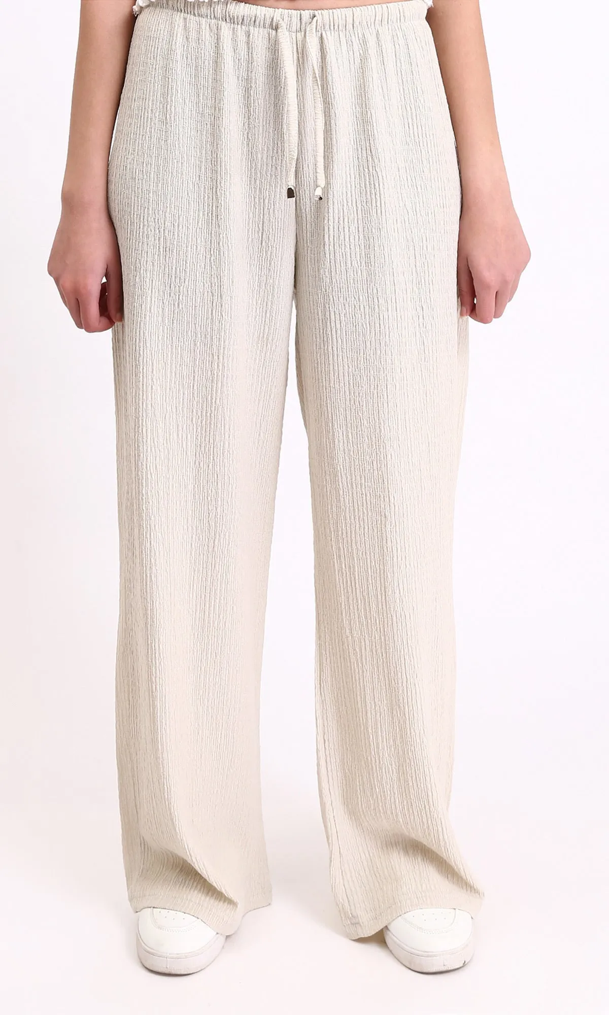R210602 - Elastic Waist with Drawstring Comfy Pants - Beige