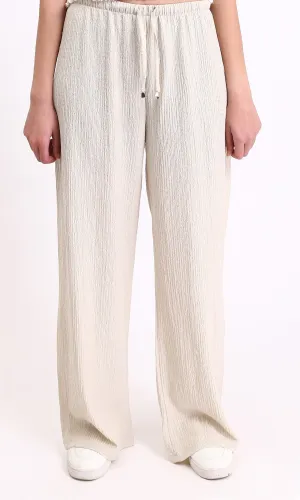 R210602 - Elastic Waist with Drawstring Comfy Pants - Beige