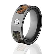 Realtree Xtra Camo Rings, Camouflage Wedding Bands, Black Zirconium Xtra Camo ring w/ Diamond and Co