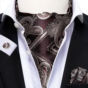 Red Brown Paisley Ascot Pocket Square Cufflinks Set