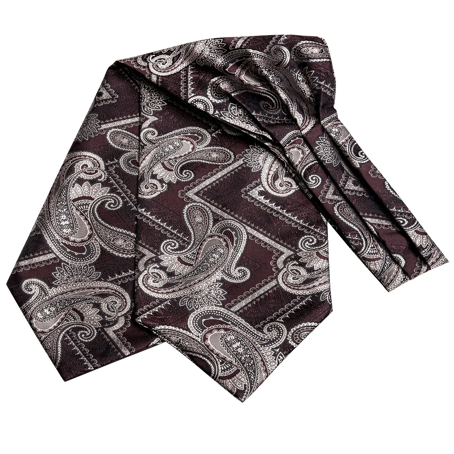 Red Brown Paisley Ascot Pocket Square Cufflinks Set