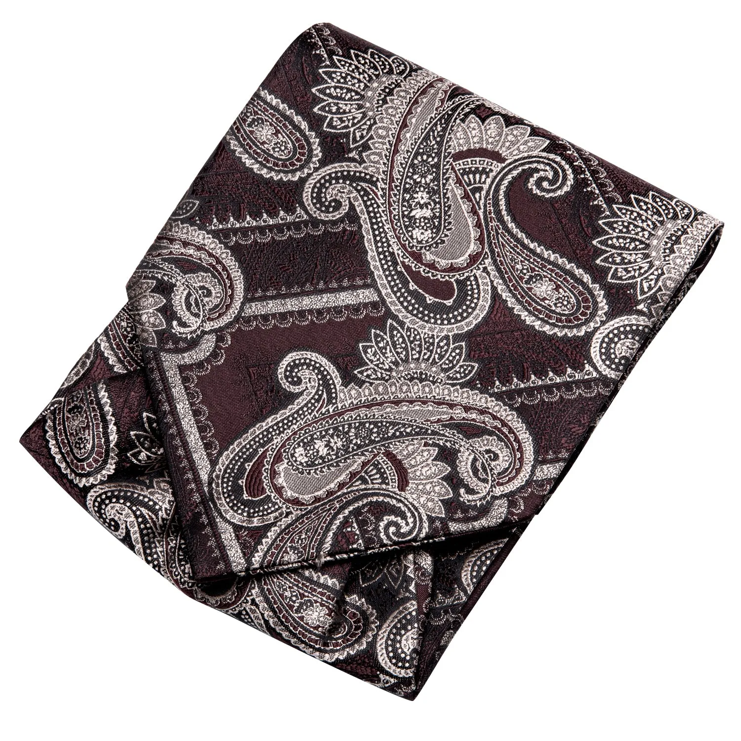 Red Brown Paisley Ascot Pocket Square Cufflinks Set