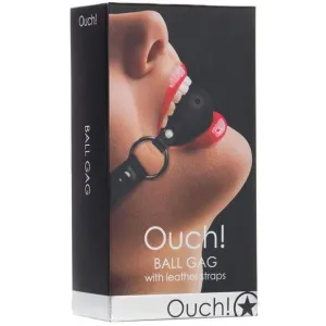 Shots - Ouch Ball Gag with Leather Straps (Black)
