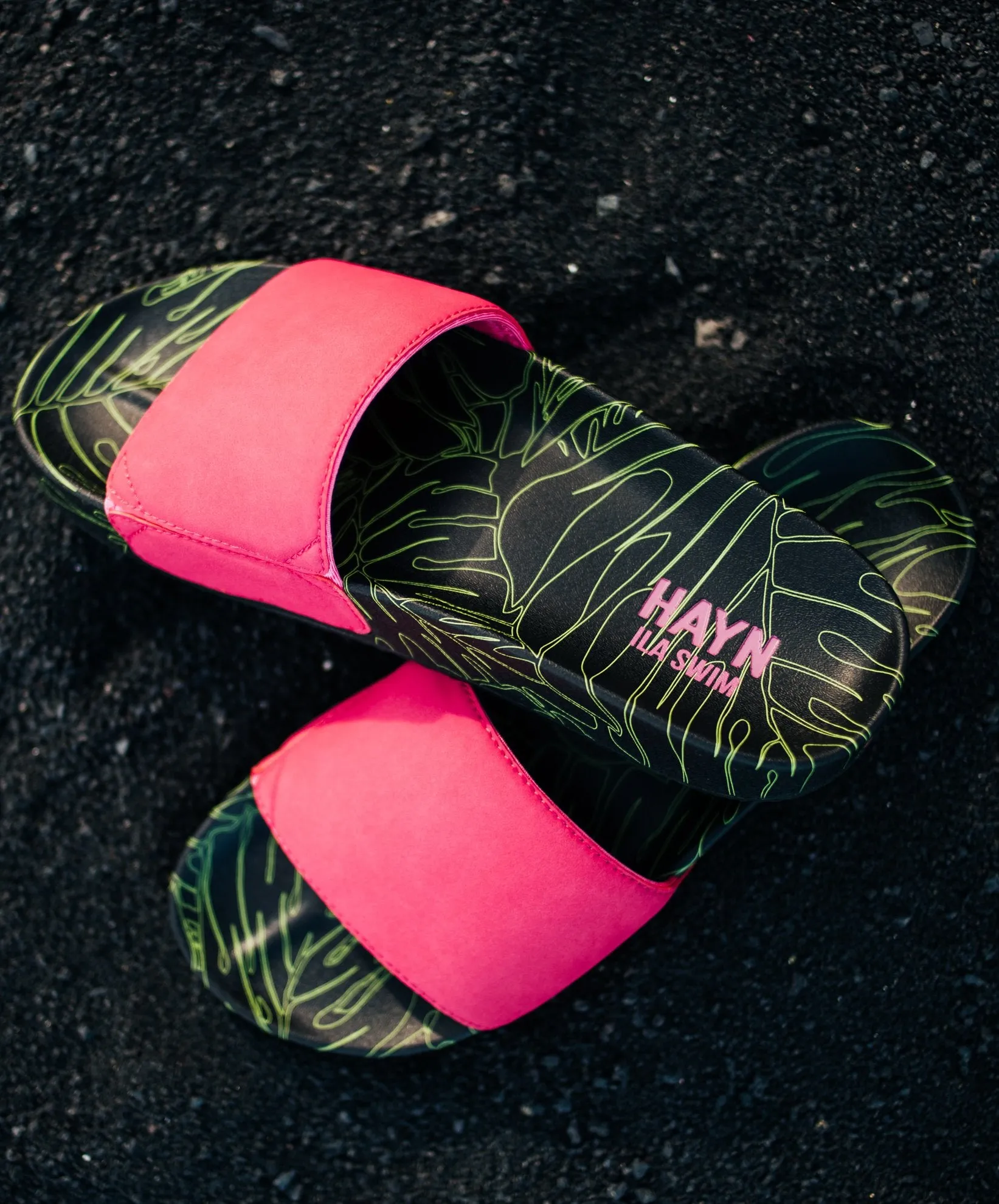 Sig on Smith x HAYN x ILA Swim Slides - Neon Pink/Black/Neon Green