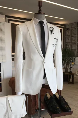 Simple Peaked Lapel White Two Pieces Men Suits Prom Wear