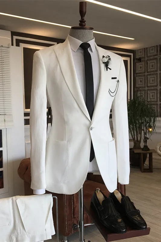 Simple Peaked Lapel White Two Pieces Men Suits Prom Wear