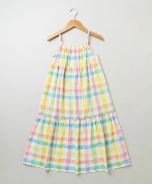 Sweetlime By AS Cotton Singlet Sleeves frock with ajustable strap Shoulder Checkered - Multi