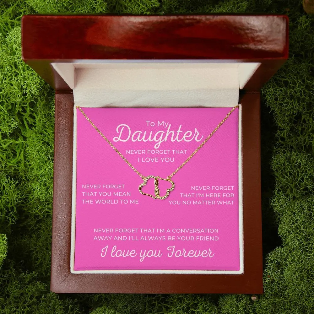 To My Daughter Pink Card with Diamond and Gold Double Heart Everlasting Love Necklace