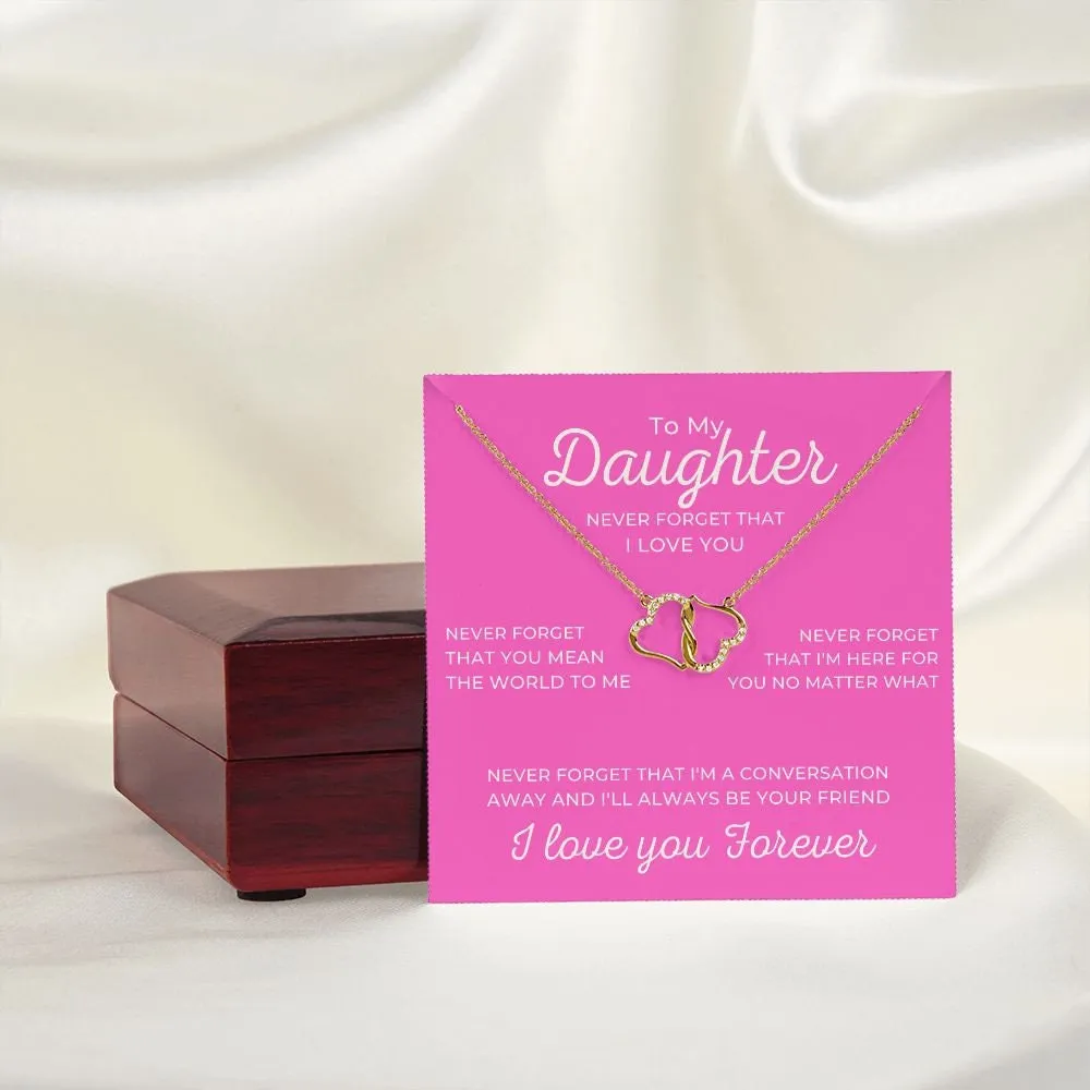 To My Daughter Pink Card with Diamond and Gold Double Heart Everlasting Love Necklace
