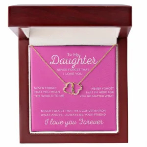 To My Daughter Pink Card with Diamond and Gold Double Heart Everlasting Love Necklace