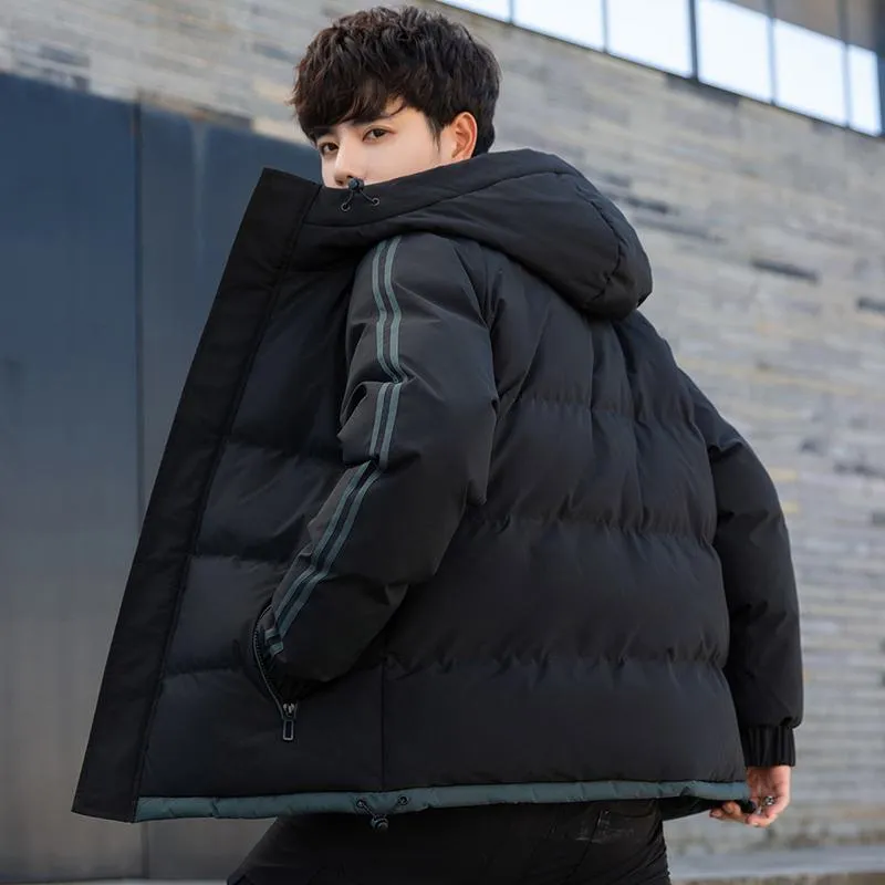 Two Stripes Trendy Hooded Thickened Puffer Jacket
