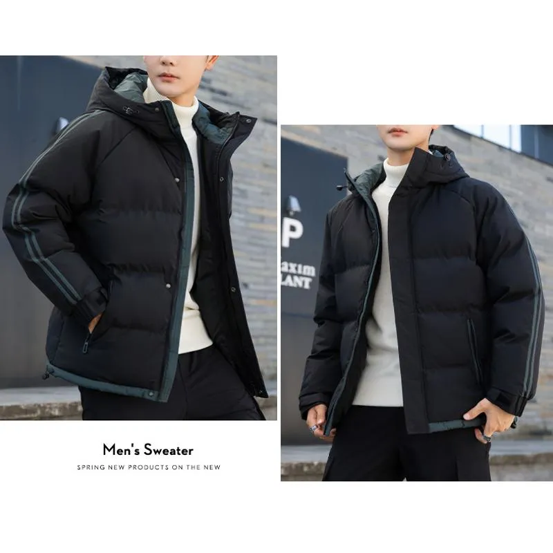 Two Stripes Trendy Hooded Thickened Puffer Jacket