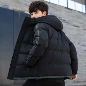 Two Stripes Trendy Hooded Thickened Puffer Jacket