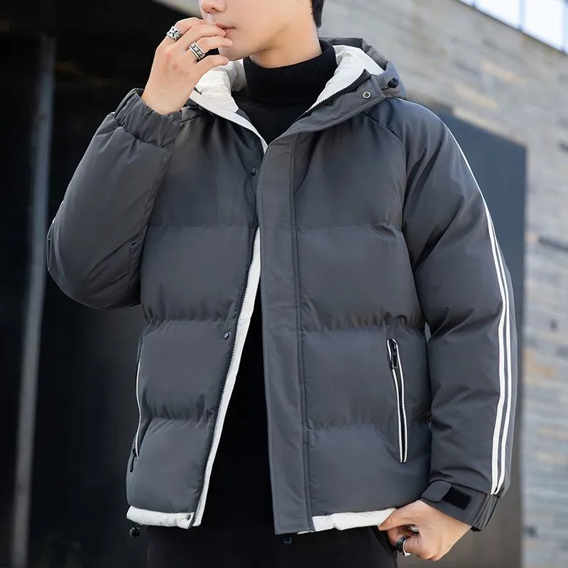 Two Stripes Trendy Hooded Thickened Puffer Jacket