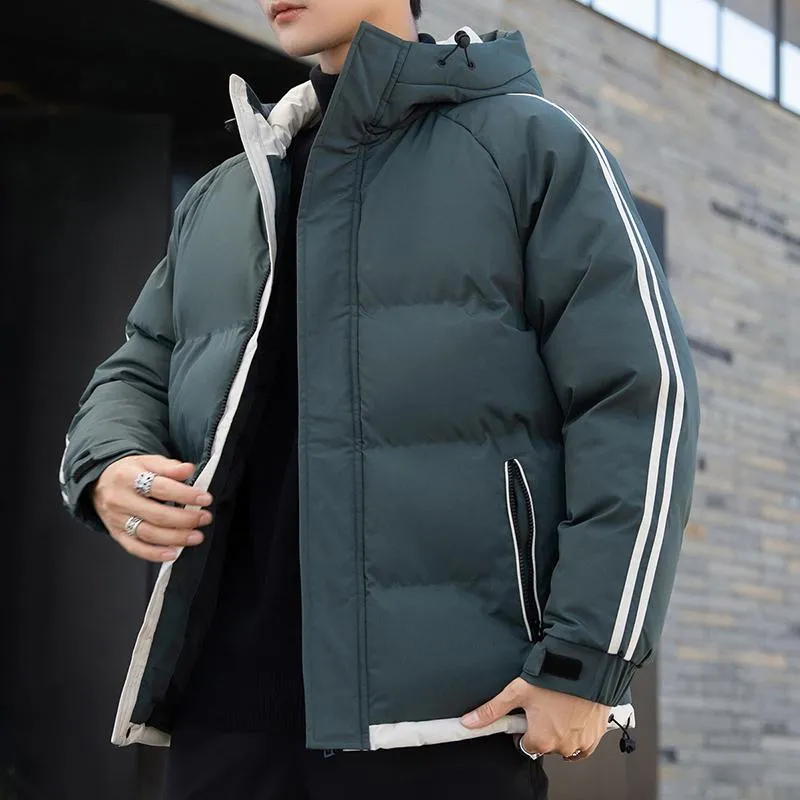 Two Stripes Trendy Hooded Thickened Puffer Jacket