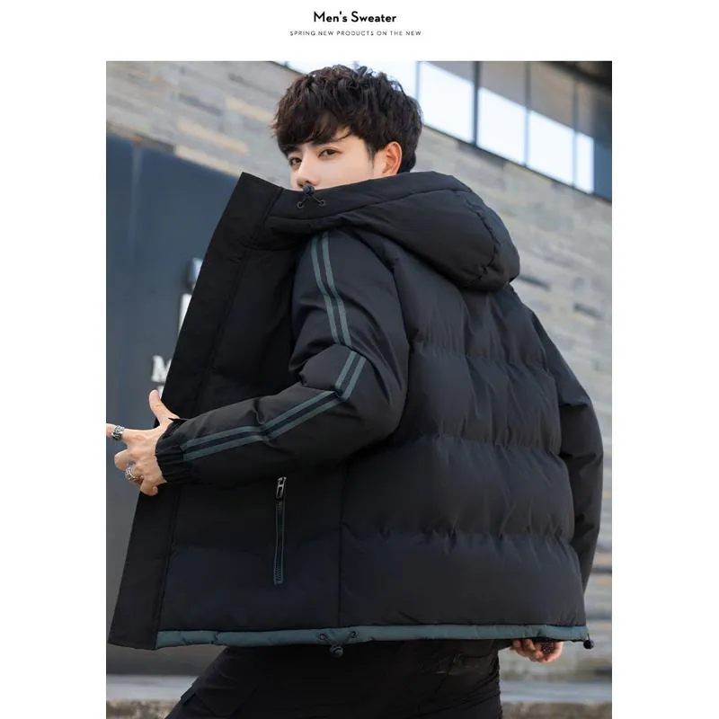 Two Stripes Trendy Hooded Thickened Puffer Jacket