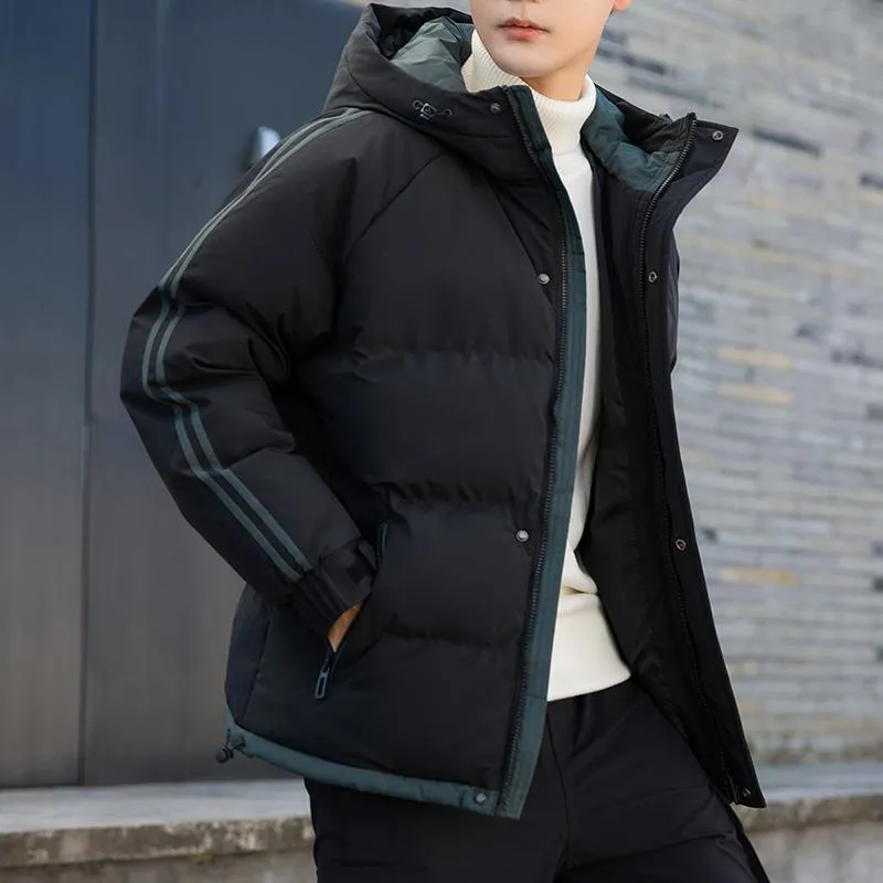 Two Stripes Trendy Hooded Thickened Puffer Jacket