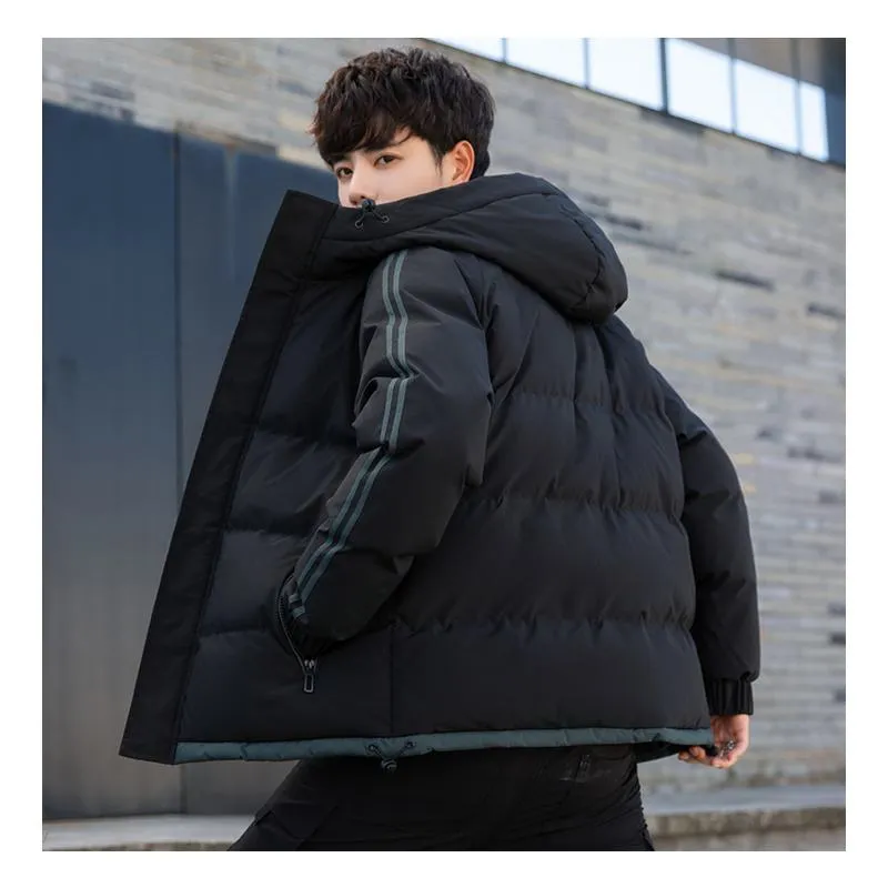 Two Stripes Trendy Hooded Thickened Puffer Jacket