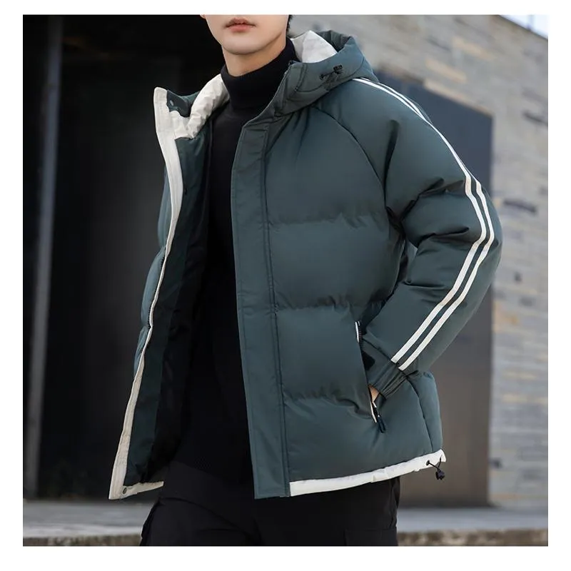 Two Stripes Trendy Hooded Thickened Puffer Jacket