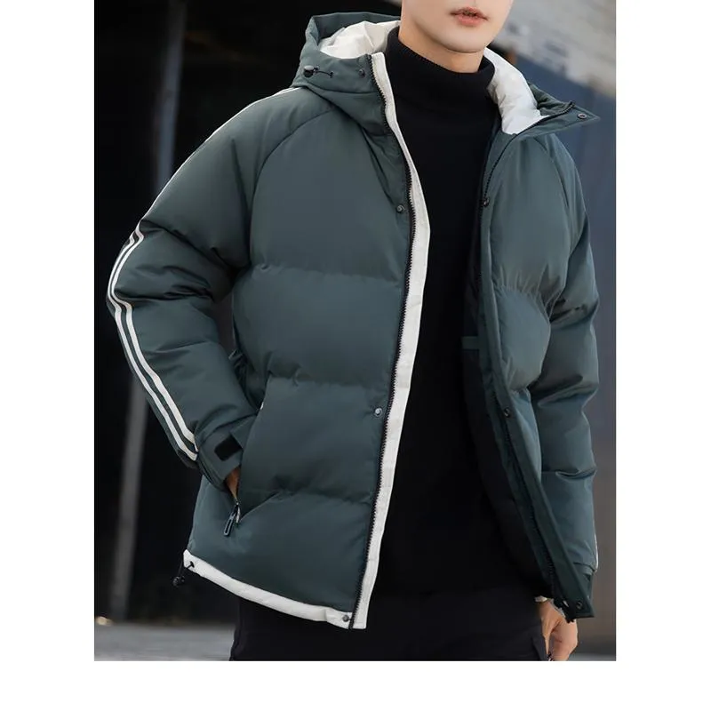 Two Stripes Trendy Hooded Thickened Puffer Jacket