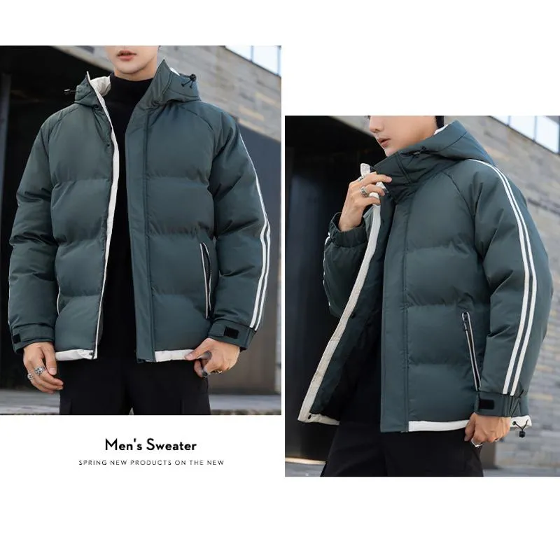 Two Stripes Trendy Hooded Thickened Puffer Jacket