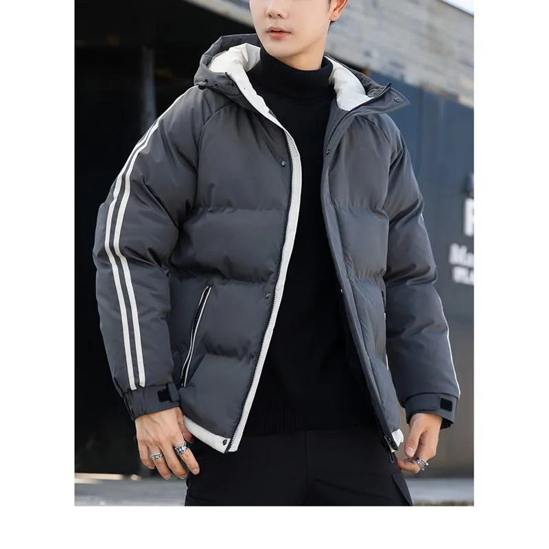 Two Stripes Trendy Hooded Thickened Puffer Jacket