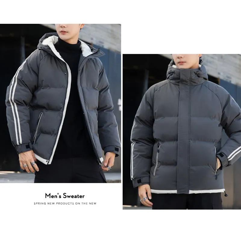 Two Stripes Trendy Hooded Thickened Puffer Jacket