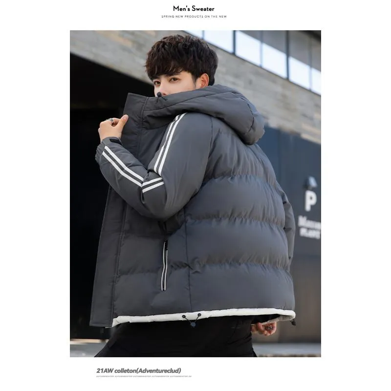 Two Stripes Trendy Hooded Thickened Puffer Jacket