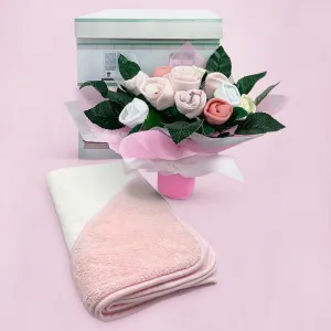 Welcome Baby Clothes Posy With Hooded Baby Towel, Pink
